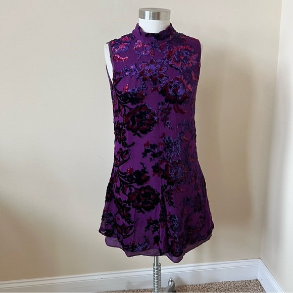 Anna Sui Jewel Tone Velvet Metallic Sleeveless Mini Dress 26272 - Picture 6 of 13